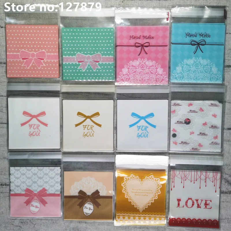 

50/100P 10x10cm Bow-Knot Gifts Bags Wedding Cookie Packaging Self-Adhesive Plastic Bags For Biscuits Birthday Candy Cake Package