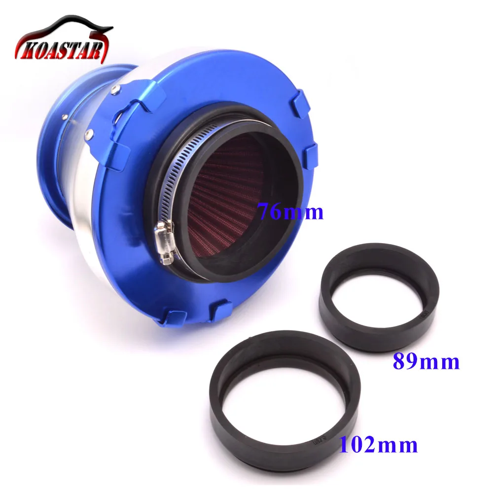 

Universal car air filter racing cold air intakes aluminum turbo high flow cone-shaped filter with 3 adaptors 76mm 89mm 100mm