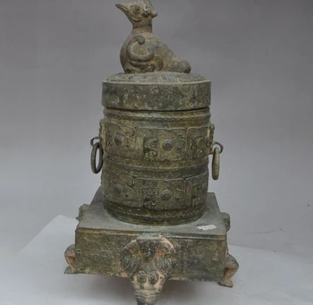 

old chinese fengshui bronze bird 4 face beast Tripod statue incense burner