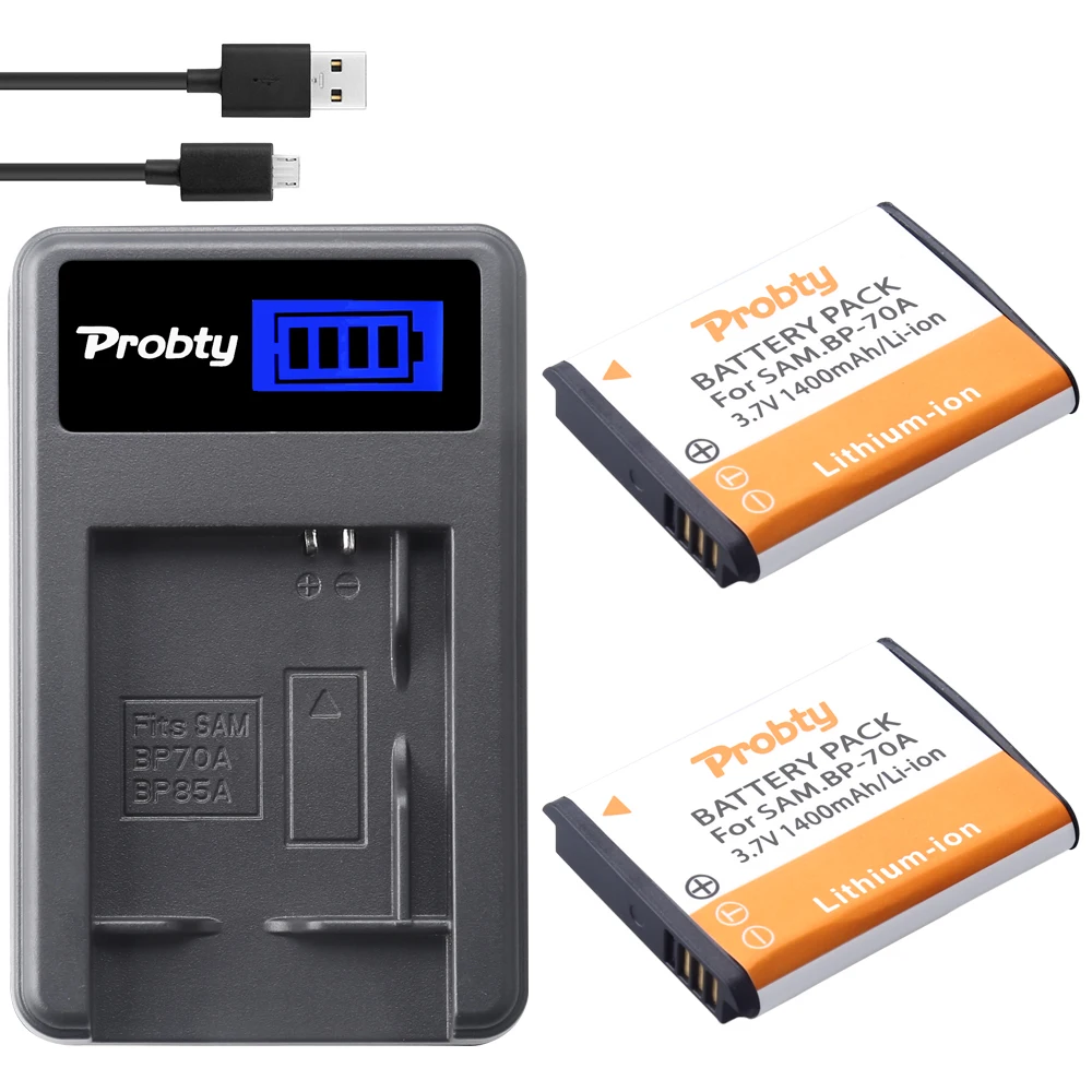Аккумуляторы Probty 2x BP70A с ЖК дисплеем зарядное устройство для Samsung ST90 ST95 ST100/150F/700/6500