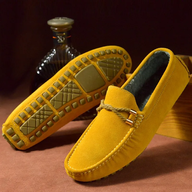 Summer Genuine Leather Men Shoes Casual Driving Shoes Mocassin Soft Breathable Men Flats Brand Suede Men Loafers with Fur Winter