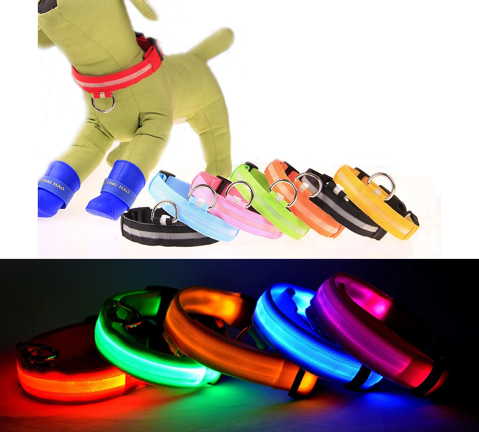 Nylon Pet LED Dog Collar Night Safety LED Flashing Glow LED Pet
