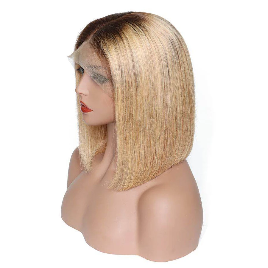

SHD 13*6 Lace Front Human Hair Wigs with Deep Part Ombre Color Short Bob Wig Remy Brazilian Straight Hair Honey Blonde Wigs