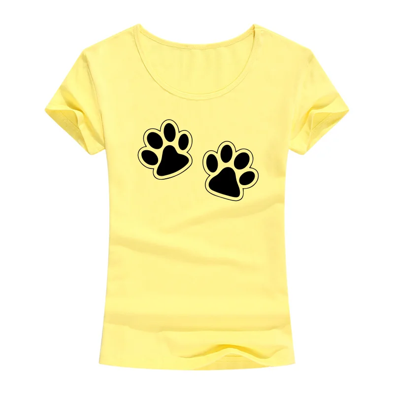 Women Summer Cotton T-shirt Animal Footprint Printed Christmas Short Sleeve T-shirt Kawaii Girl