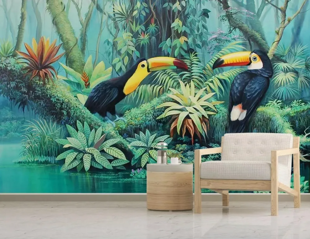 

[Self-Adhesive] 3D Toucan Tropical River Forest 2 Wall Paper mural Wall Print Decal Wall Murals