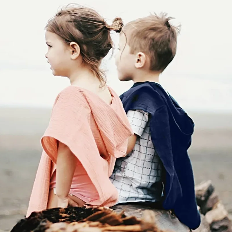 low cost Summer Casual Cotton Toddler Long Cape Cloaks Tassel Hem Hooded Kids Shawl Outwear Loose Beach Wear