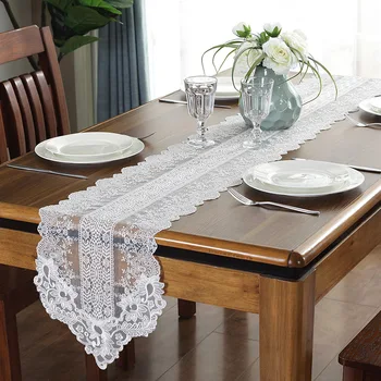 

Embroidered Lace Table Runner TV Bench Stand End Table Cover Decoration 30 x 70 120 150 180 210 250 280cm 310cm White Champagne
