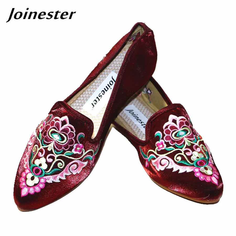 

Ethnic Trend Women's Autumn/Spring Pointed Toe Silk Upper Wedges Casual Shoe Floral Embroidered Slip-On Ladies Fashion Shoe