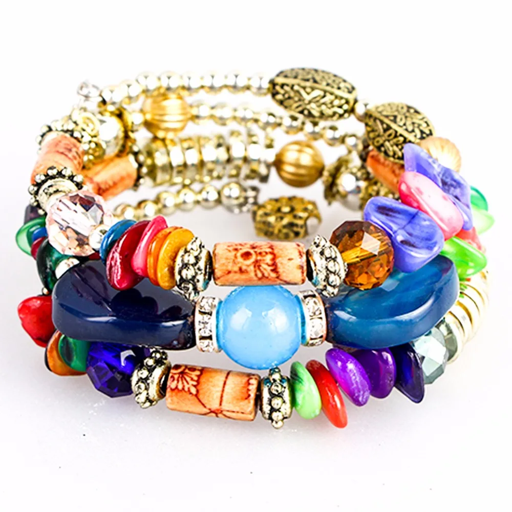 Personality Beads Women Jewelry Three Layers Bracelets Black Blue Bracelet Circlet Gift Hand Band Special Design Stone B766 | Украшения и