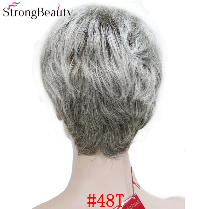 StrongBeauty синтетические Короткие Волнистые Волосы пышные натуральные светлые/серебристо-серые парики с челкой для женщин много цветов на выбор - Цвет: 48T