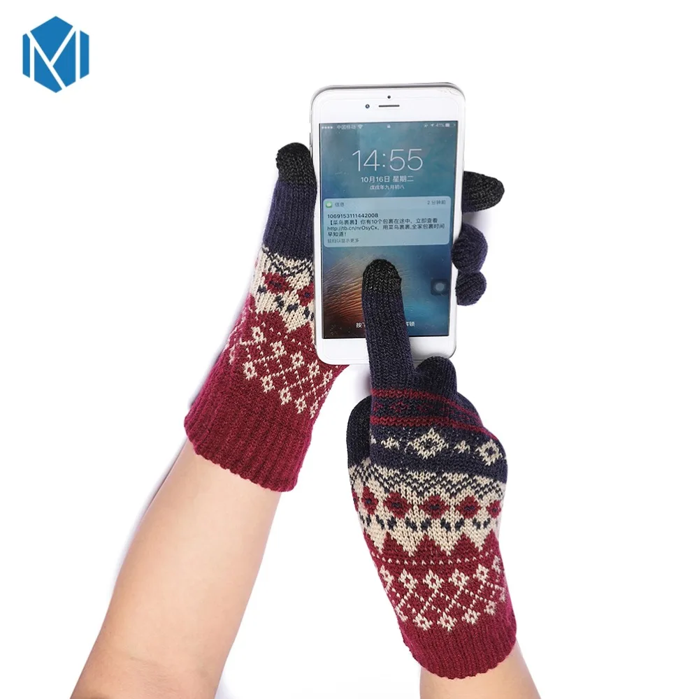 

Fashion Unisex Thickened Warm Cashmere Winter Gloves Women Men Casual Rhombus Knitted Cotton Mittens For Women Men