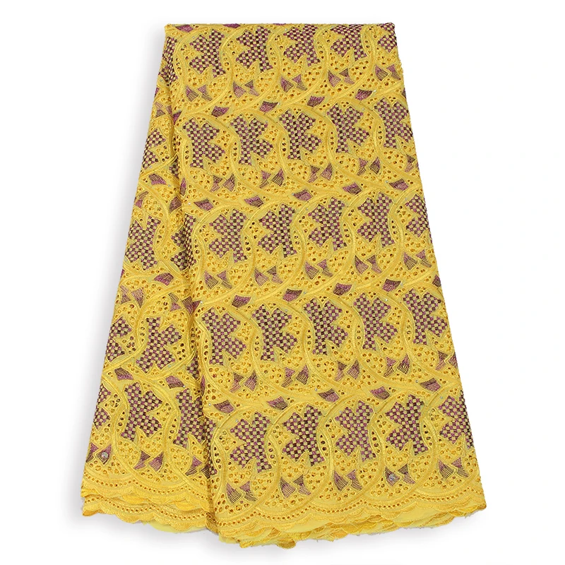 

2019 Latest Yellow Polished Cotton Swiss Voile Fabric Women Dress Sewing African DIY 5Yard Lace Fabric Embroidedry Nigerian Lace