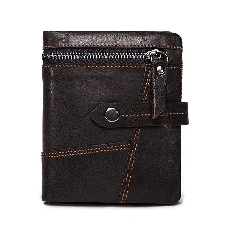 

First layer Cowhide Vintage Locomotive Men Wallets Stitching Genuine Leather Multi-layered Wallet Cowhide Zip Coin Purse