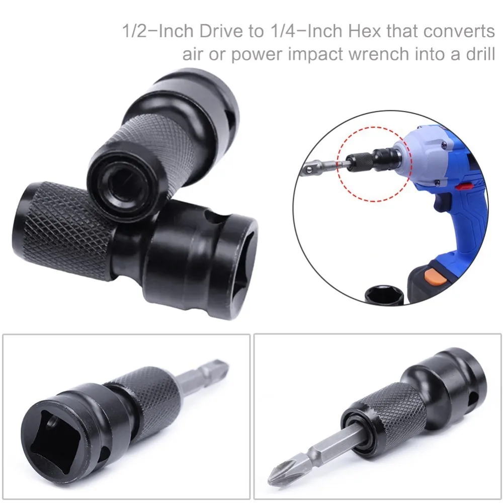 1/2 Drive To 1/4 Hex Drill Chuck Converter Adapter Socket For Impact Wrench 