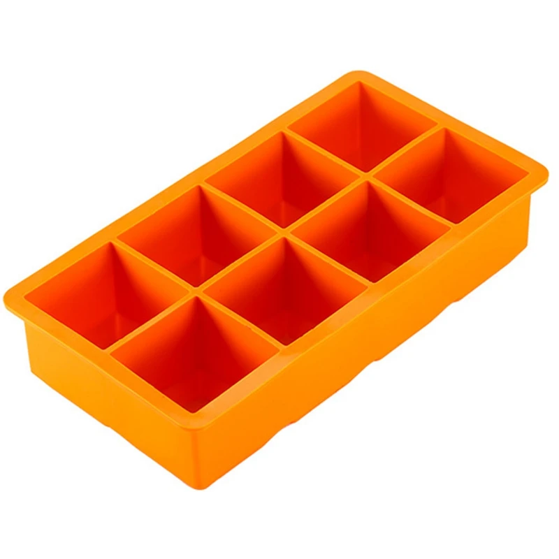 Черный 8 большой куб Гигантский Большой силиконовый кубик льда квадратный лоток плесень - Цвет: Orange