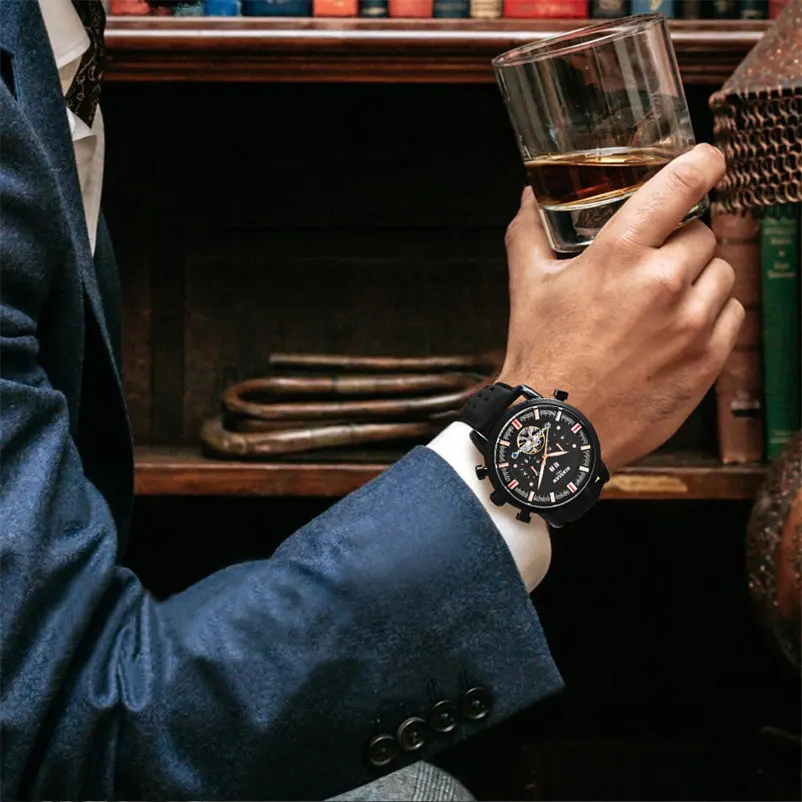 BINSSAW Tourbillon Мужские автоматические механические часы новые кожаные