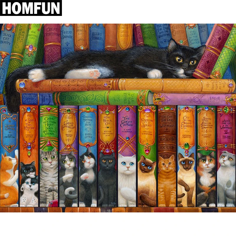 

HOMFUN Full Square/Round Drill 5D DIY Diamond Painting "Cat books" Embroidery Cross Stitch 5D Home Decor Gift A01570