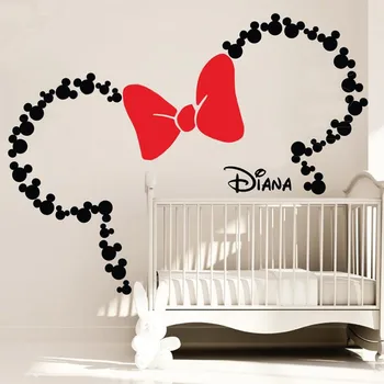 

LARGE 52x84 inch Mickey Mouse Head with Bow Minnie wall decals Personalized name Nursery Kids Room Decoration