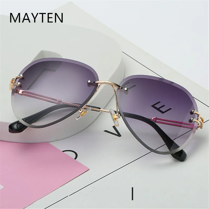 

Rimless Sunglasses Women Brand Designer Sun Glasses Gradient Shades Cutting Lens Ladies Frameless Metal Eyeglasses UV400