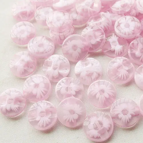 

50pc Lots 14mm PINK color flower Plastic Buttons sewing/appliques/craft