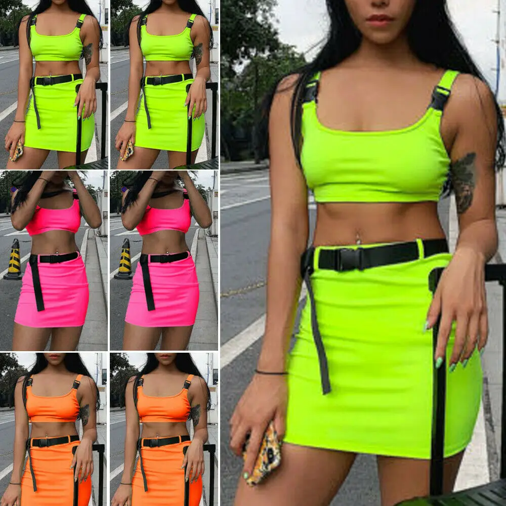 

Women's Crop Top Short Skirt Bodycon Summer Evening Cocktail Party Two Piece Set S-L