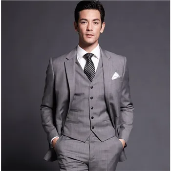 

New Arrival Custom Made Men Suit Set Slim Fit Wedding Suits ( Jacket+Pants+Vest) Mens Groom Tuxedos Best Man Groomsmen Prom 2019
