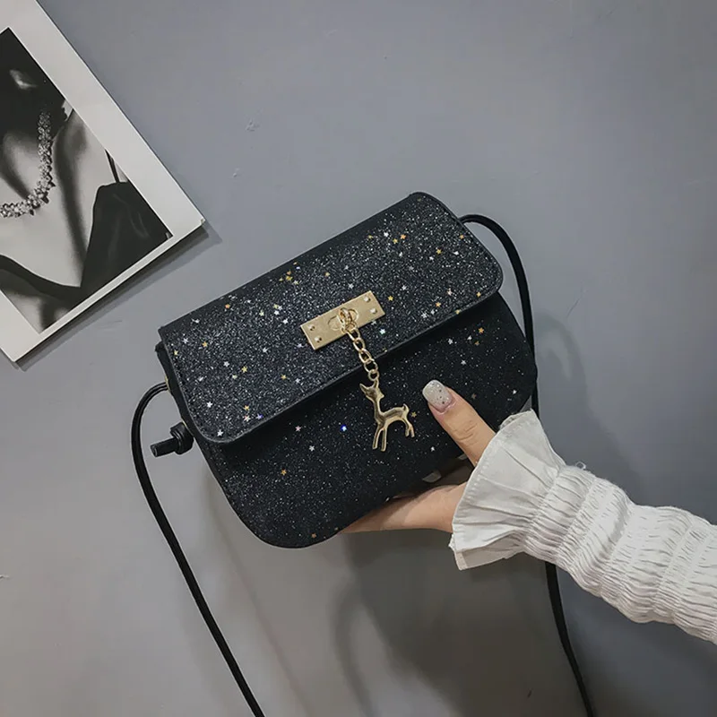 

Women Sequins Shoulder Bag Messenger Handbag with Deer Pendant Small CrossBody Bags KA-BEST