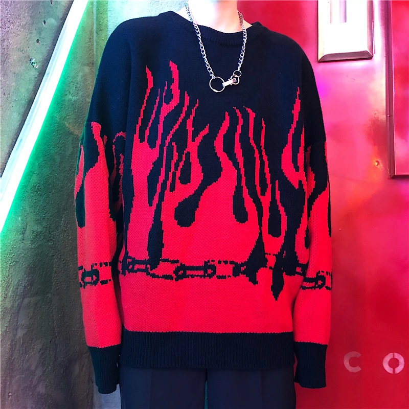 Flame Sweater Women Red Knit Sweater Ladies Jumpers Women Sweaters And Pullovers Sweaters Women Winter Flame Sweaters