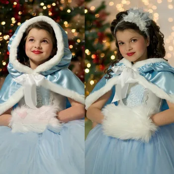 

4-10T Girls Princess Dress Brand New Luxurious Party Dress Blue Red Kids Baby Girls Dress Elsa Anna Performance Dress with Cloak