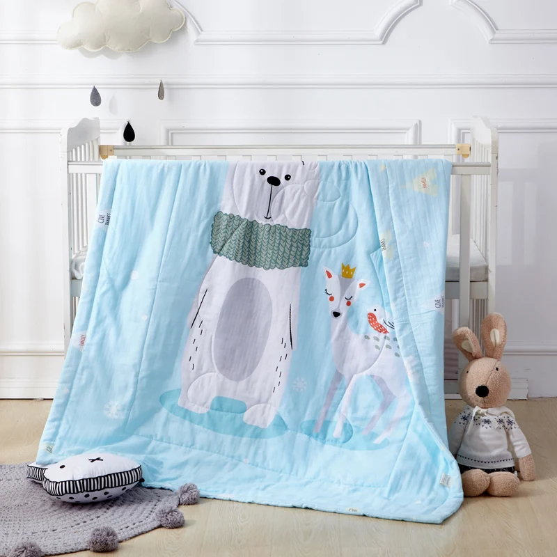 

Cartoon Boys Girls Bedding Quilt Comforter Washable Children Bear Quilted Double Yarn Blanket Airconditioner Summer Cotton Quilt