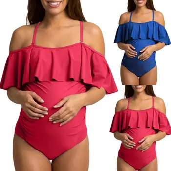 

Maternity Swimwear Polyester Maternity Tankini Women Solid Sling Swimsuit Maternity Pregnant Bikinis Beachwear Ruffles Suit A1
