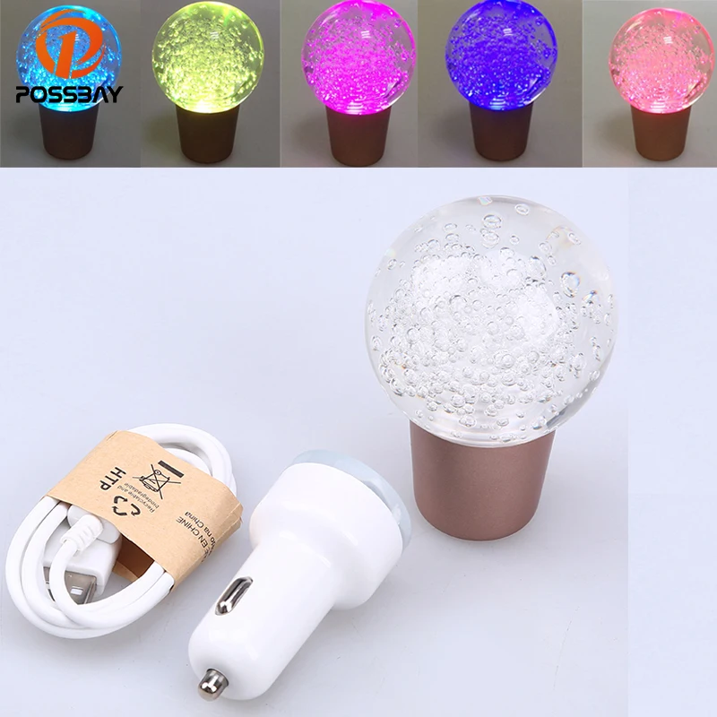 

POSSBAY Car Gear Shift Knob Clear Crystal Ball Colorful Changing LED Gear Shift Knobs Manual Transmission With USB