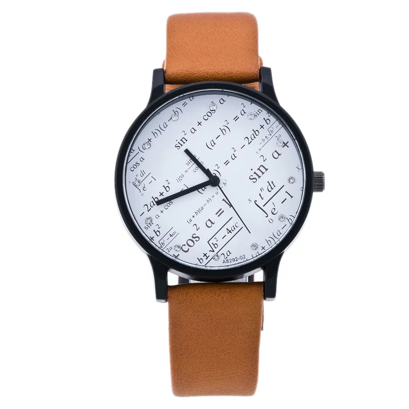 Fashion Design Unisex Watch Men Women Leather Strap Function Equation Pattern Casual Quartz Wristwatch Students Elegant Clock