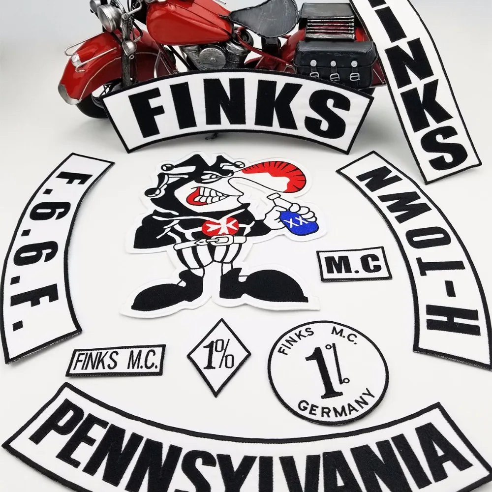 G0413-1 FINKS GERMANY MC Iron On Patch Motorcycle Biker Large Full Back Size Patch for Jacket Vest Badge Rocker Custom 10pcsset Patch (6)