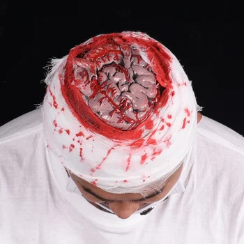 

Halloween Bloody Gauze Hat Horror Injured Zombie Brain Cosplay Tricky Props Halloween Party Haunted House Dress Up Costume