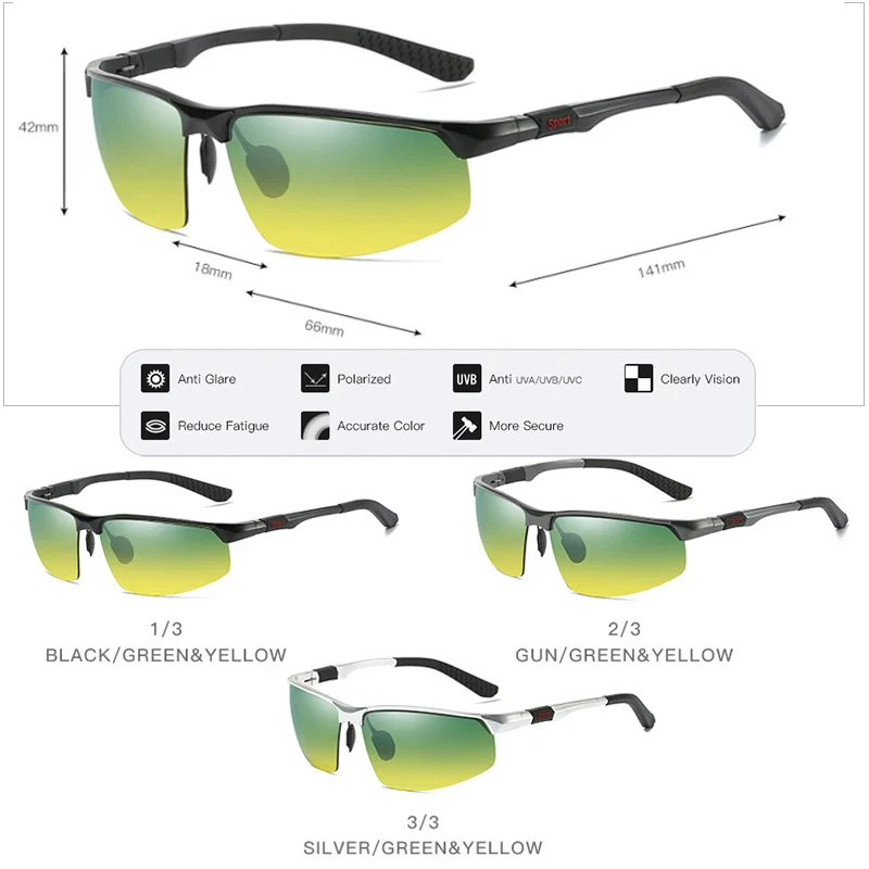 Мужские поляризационные солнцезащитные очки, день, ночное видение, очки для женщин, многофункциональные, с антибликовым покрытием, спортивные, с логотипом, очки для безопасного вождения, oculos