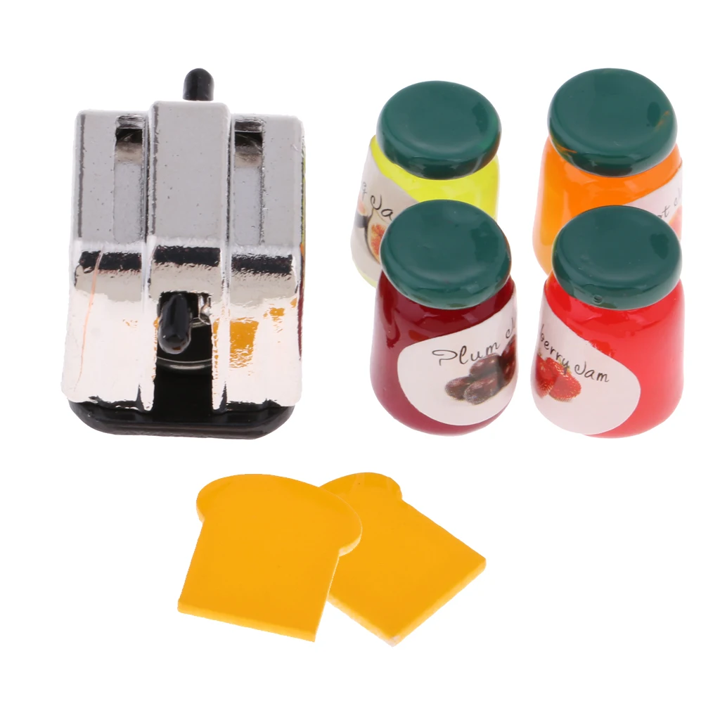1/12 Dollhouse Miniature Dining Room Supplies Bread Maker, Bread & Fruit Jams Bottles