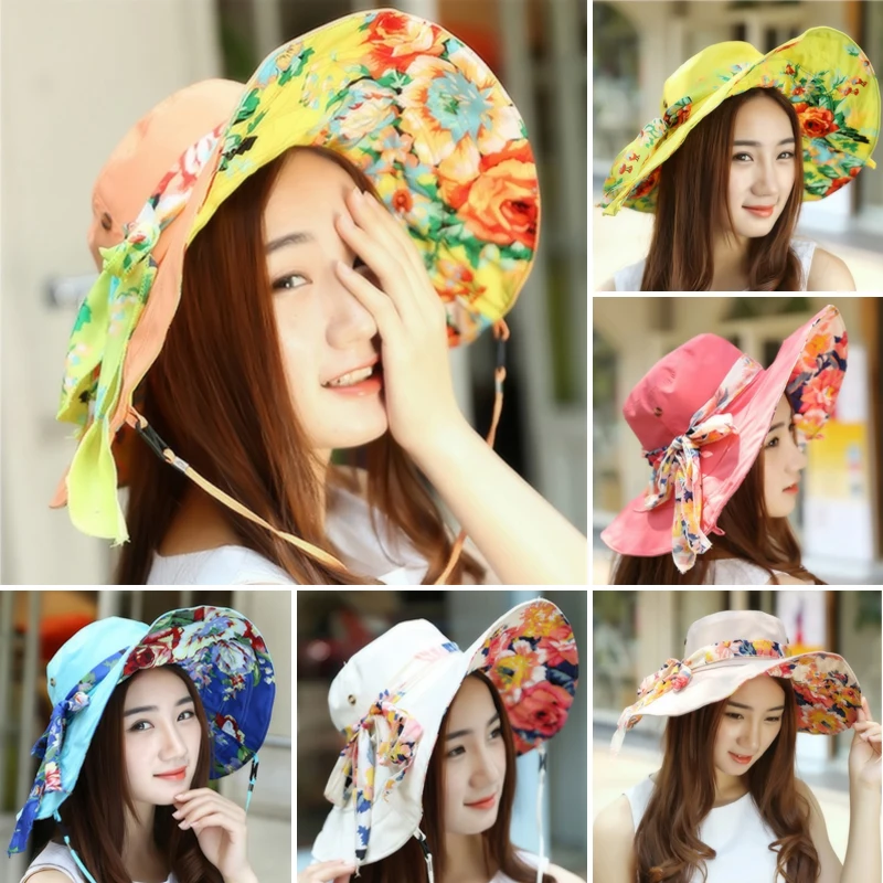 

Sun Hats ! Hats Sun Hats For Women Summer Large Beach Hat Flower printed wide brim