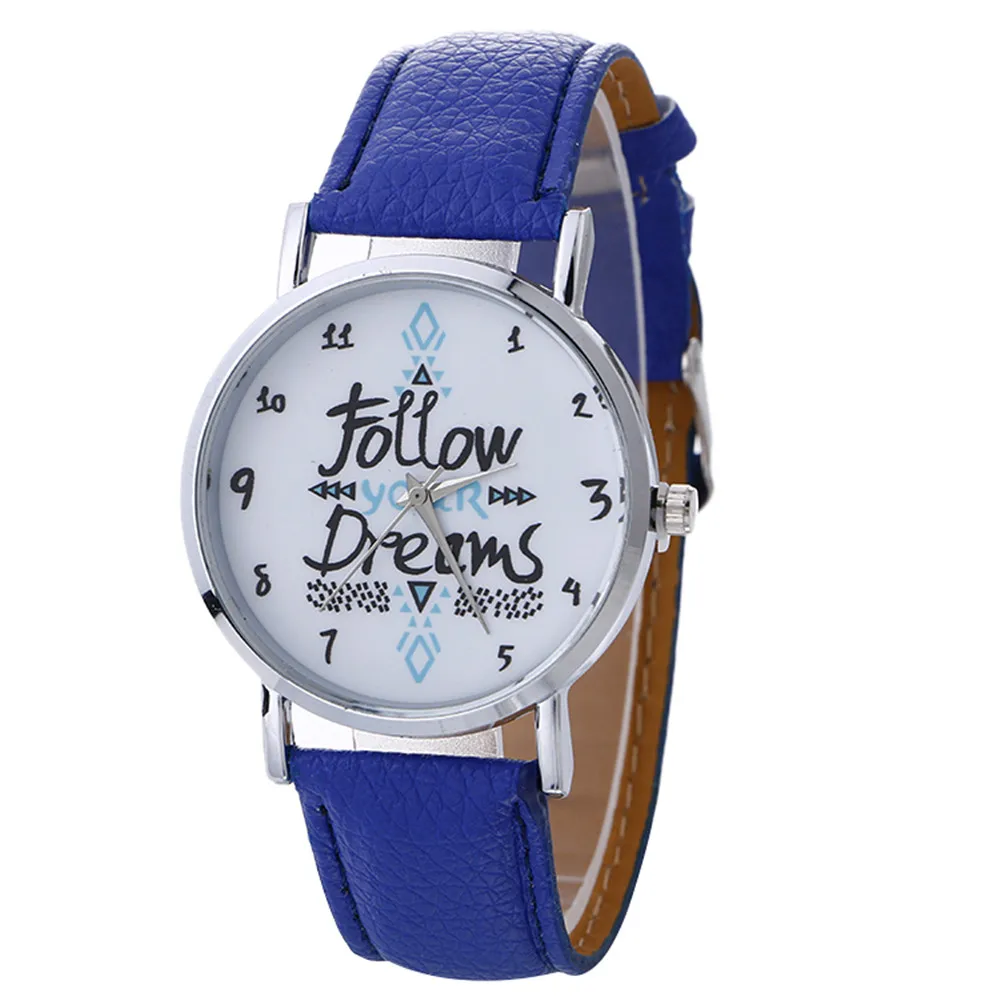 Модные часы для отдыха с нейтральным буквенным узором для женщин и девочек, повседневные модные кожаные кварцевые наручные часы zegarek damski QuickSand A7020 - Цвет: Синий