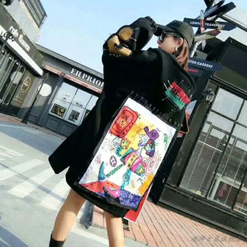 Зимнее длинное женское пальто, Модная хлопковая ветровка большого размера в стиле хип-хоп, пальто для женщин, пальто, корейские женские пальто 50D77 - Цвет: Black