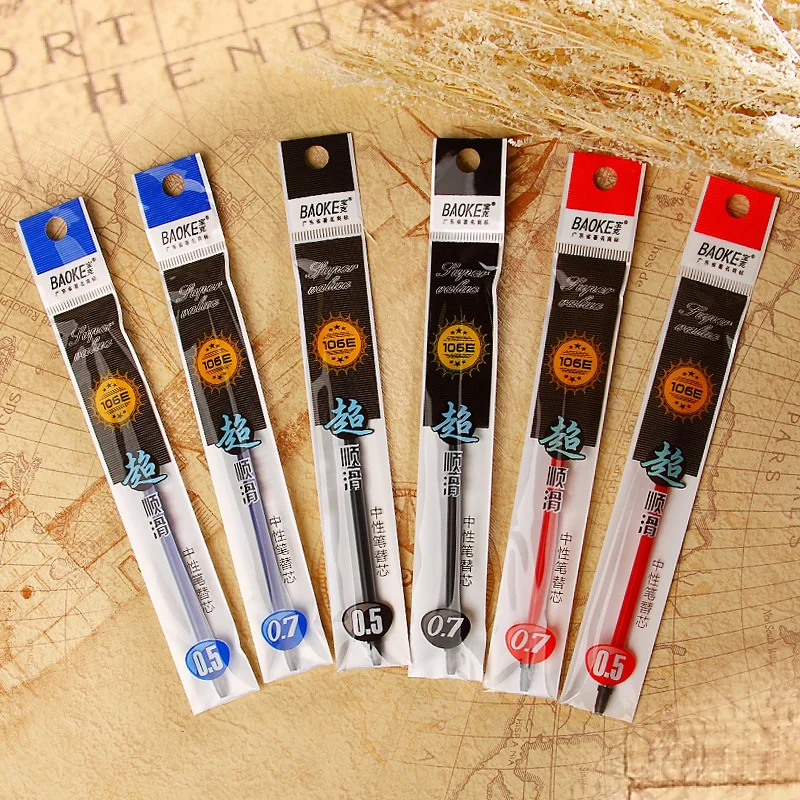 

6PCS/LOT Baoke Gel Refills ink black blue red Length 130mm (13CM) 0.7MM/0.5mm office supplies