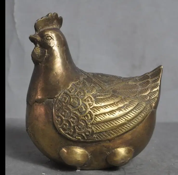 

67110314+++Chinese Fengshui Brass Zodiac Animal Money Coin Wealth Lucky Chickens Statue