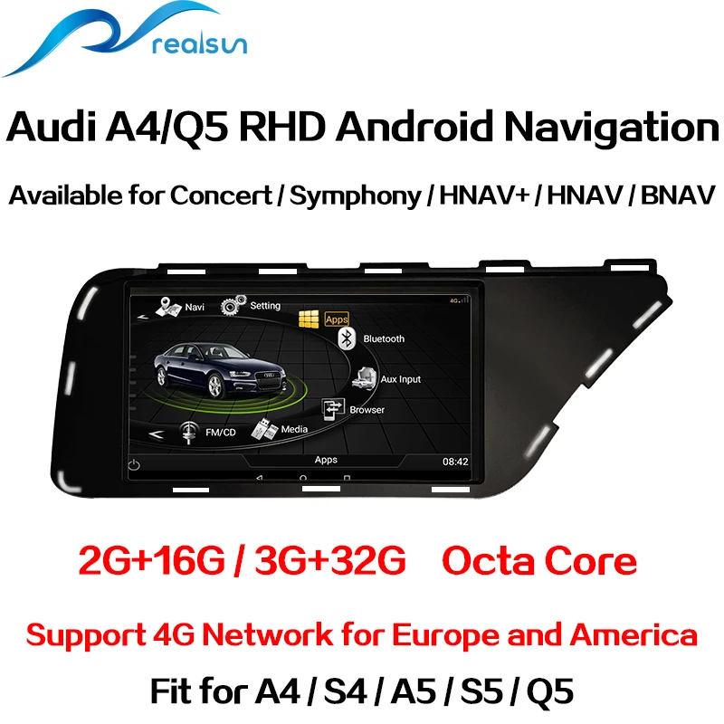 Realsun 7 дюймов Audi RHD A4 B8 A5 S4 S5 Q5 концертный MMI 3g ram 32G rom Восьмиядерный Android 7,0 система 4G сеть автомобильный gps навигация