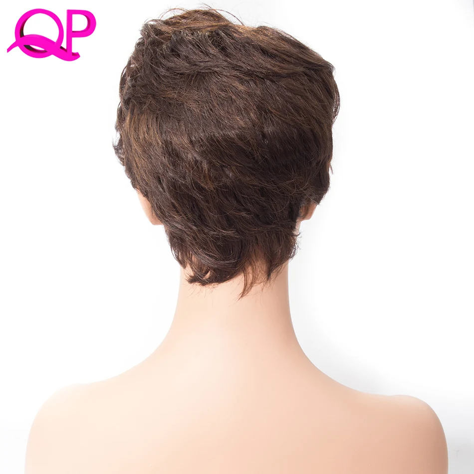 Qphair 6 дюймов короткие натуральные волны темно-коричневый синтетический парик с челкой для женщин афроамериканские парики волос