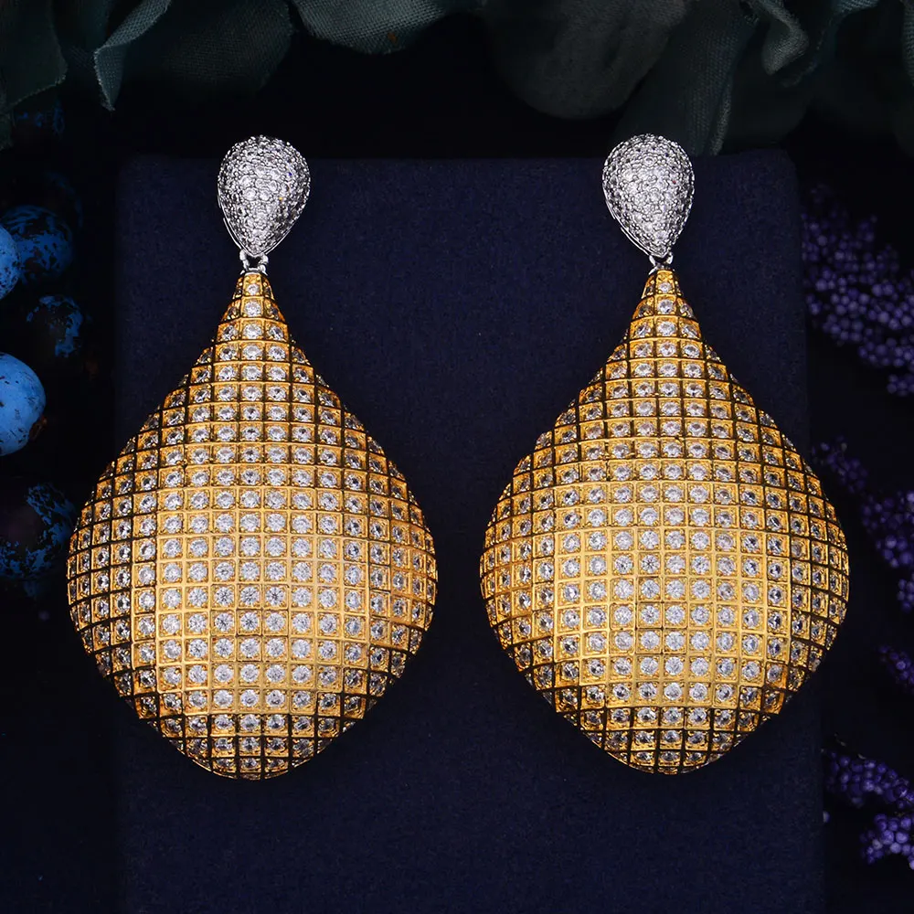 

GODK 66mm New Arrival Luxury Trendy Geometry Full Mirco Cubic Zirconium Naija Wedding Women Earring Fashion Jewelry