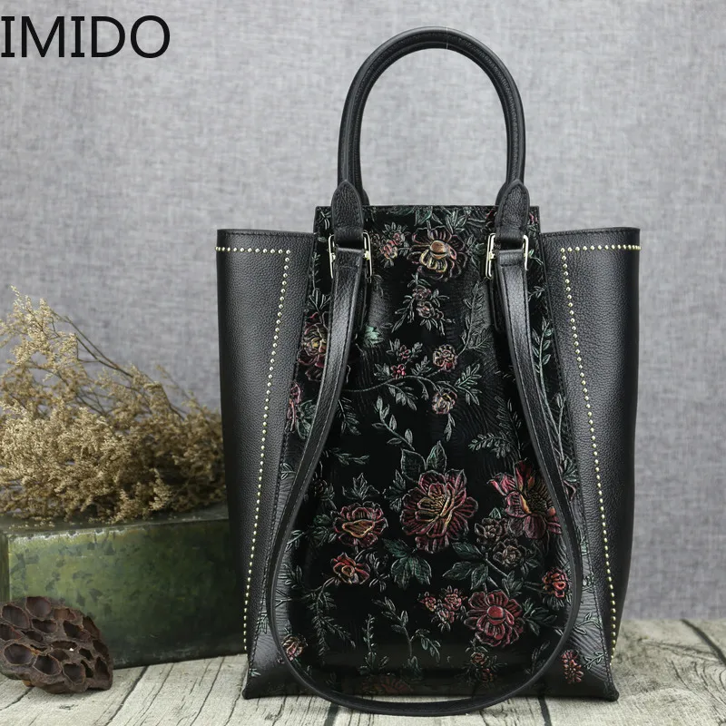 

IMIDO National Style New Leather Large Capacity Wipe Handbag Fashion Rivets Handbags Women Famous Brands Designers 2019 Fashion