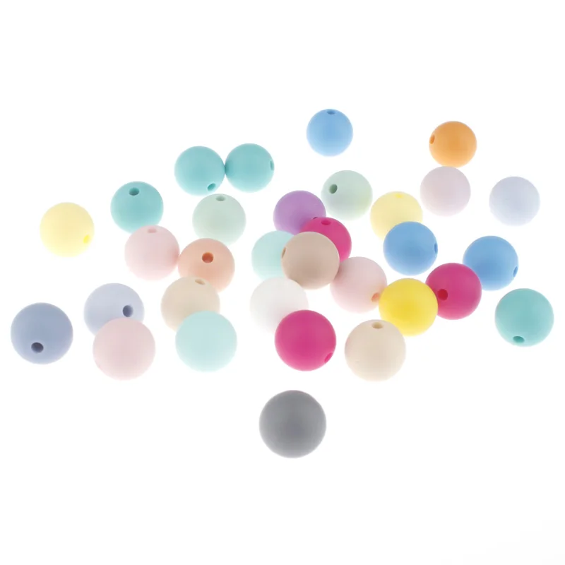 Fkisbox 100PC Silicone Baby Teether Bead Round 12mm Silicone Chewing Perles  Loose Beads Silicon Teething Beads Bpa Free