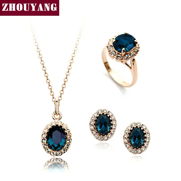 

Top Quality ZYS110 Rose Gold Color Blue Austrian Crystal Jewelry Set With 3 Pcs 1 Nicklace + 1 Ring+ 1 Earring