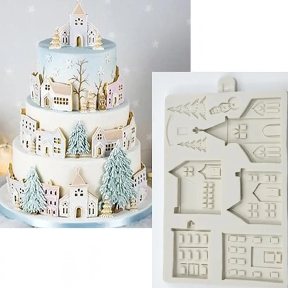 Рождественские пряники, форма для печенья, форма для дома, 3D силиконовая форма для помадки, торта, шоколадного украшения, формы для печенья, инструмент для выпечки - Цвет: gray