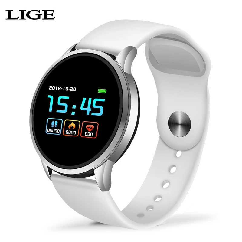 LIGE fitness tracker smart watch Waterproof Sport For IOS Android phone Smartwatch Heart Rate Monitor Blood Pressure Functions - Цвет: Silver white